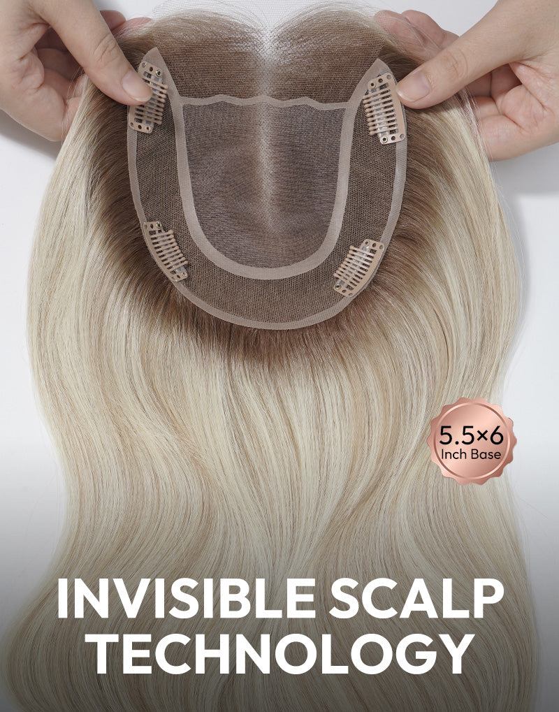 5.5"x6" Fine Mono Top Lace Straight Human Hair Topper Seamless Clip-In Coverage for Thinning Hair