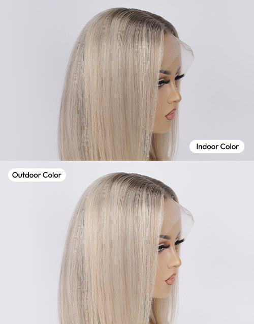 Yara- Ombre Ash Blonde Straight Bob Wig Undetectable Hairline Glueless Wigs For Women 13x4 Lace