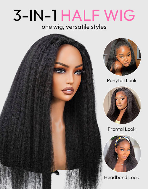 Freetress Half Wigs Human Hair Kinky Blow Out-One Fit All Kinky Straight Half Wig