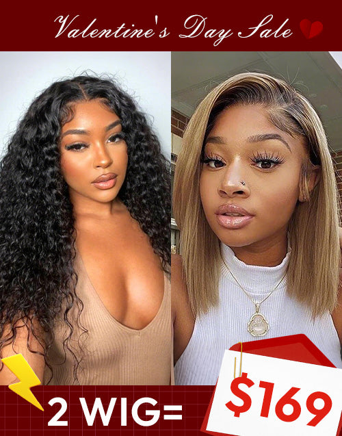 2 WIGS=$169|20" Water Wave 5x6 Pre Cut Lace Wig+12" Ombre Blonde Straight Bob 4x4 Lace Wig Flash Deal