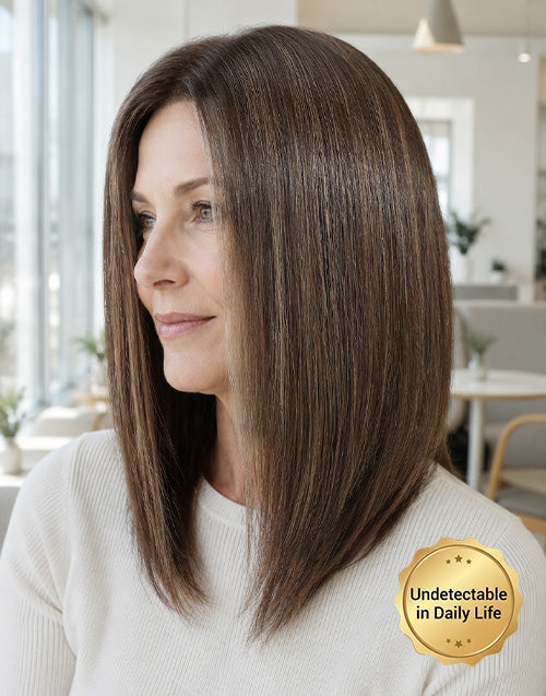 Luxury Highlight Brown Honey Airy Lightweight Mono Full Lace Straight Remy Human Hair Wig | 100% Hand-tied