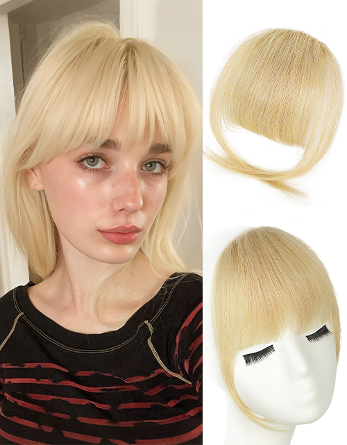 Light Blonde #613 Clip in Bangs Real Human Hair Clip On Bangs For Women Daily Wear