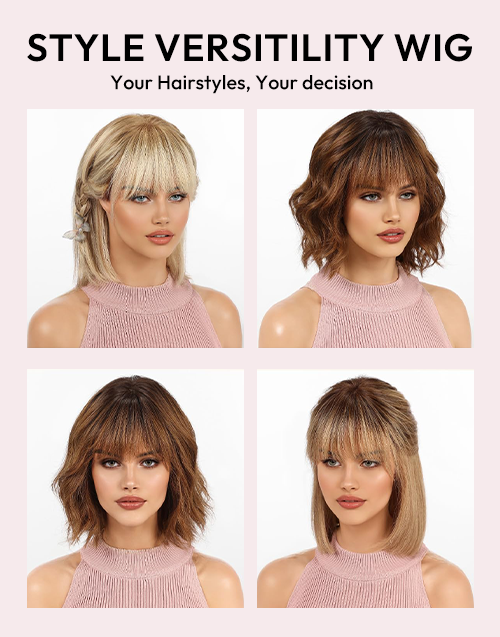 [Ready To Ship Only For US] Amara -Ombre Ash Blonde Brown Bob Wig With Bangs 5x5 Lace