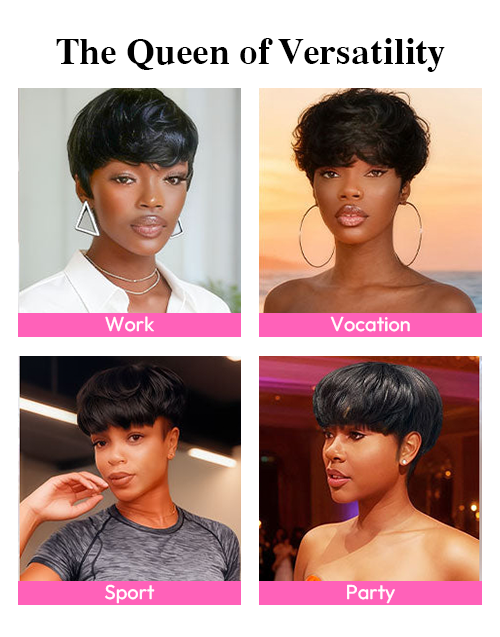 Ola- Bowl Cut Hairstyle Pixie Cut Human Hair Wigs With Fringe Short Fluffy Mushroom Bangs Wig For Women