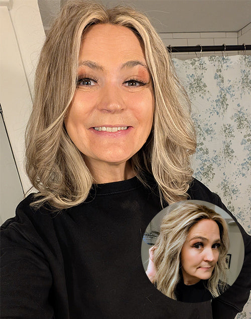 Zoe-Natural Balayage Brown And Blonde Highlights 13X4 Wavy Bob Human Hair Wig