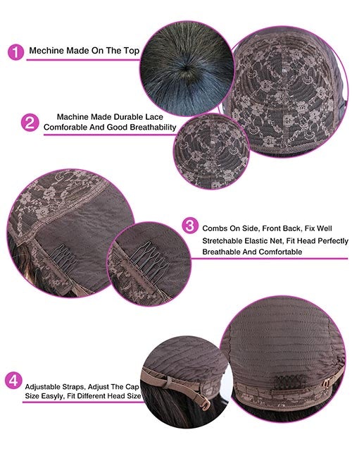 Kama- Black And White Mix Color Short Wavy Glueless Human Wigs With Bangs