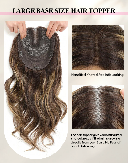 16" 7.5x7.5inch Large Base Highlights Hair Toppers For Women Zero-Net Real Human Hair Toppers With Thinning Hair For Daily Wear