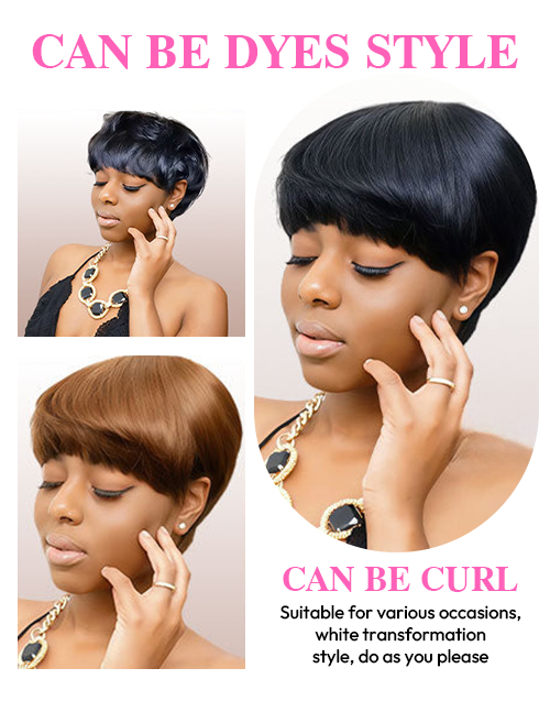 Ola- Bowl Cut Hairstyle Pixie Cut Human Hair Wigs With Fringe Short Fluffy Mushroom Bangs Wig For Women