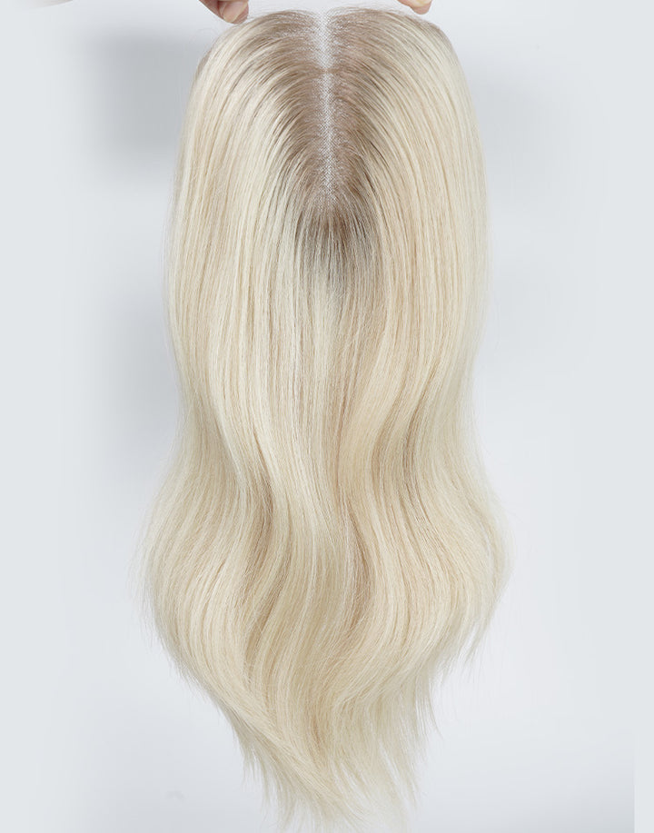5.5"x6" Wavy Fine Mono Human Hair Topper Seamless Clip-In Coverage For Thinning Hair