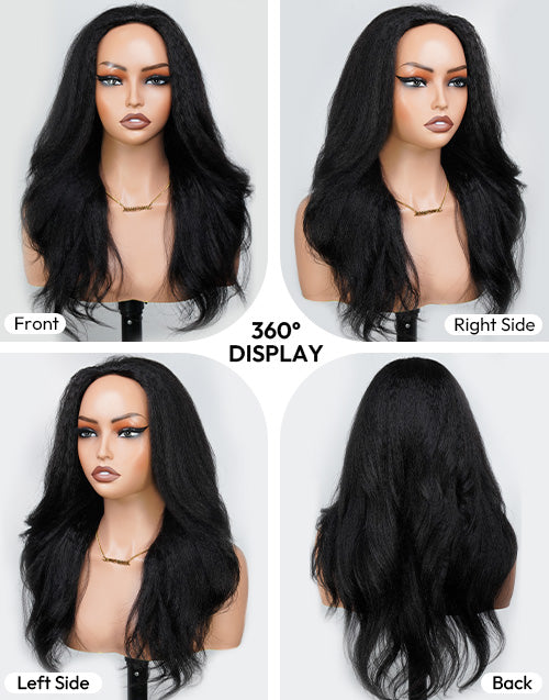 22" Kinky Wave Half Wig Human Hair Blow Out Style 1 Wig 3 Different Looks Flash Deal