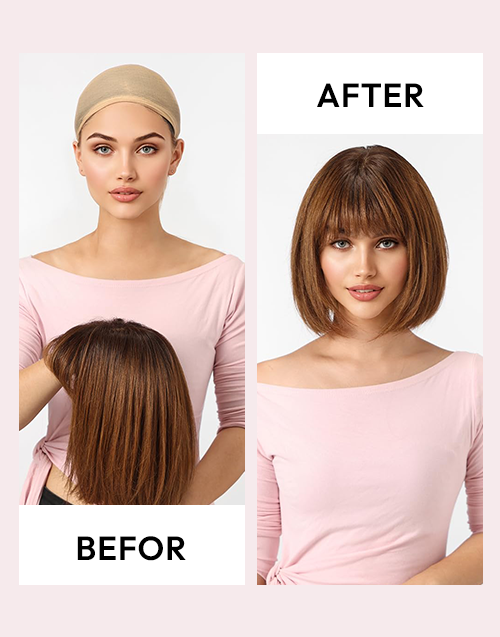 [Ready To Ship Only For US] Amara -Ombre Ash Blonde Brown Bob Wig With Bangs 5x5 Lace