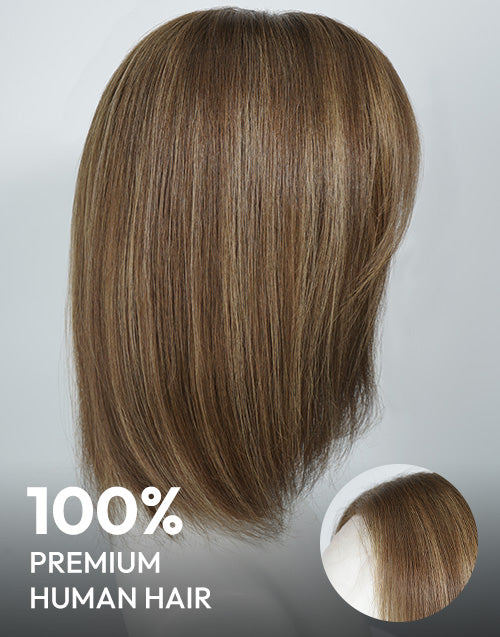 Georgia- Highlight Golden Brown Straight Bob Wig With Curtain Bangs True-Hold Glueless 5.5x5.5 Lace Wig