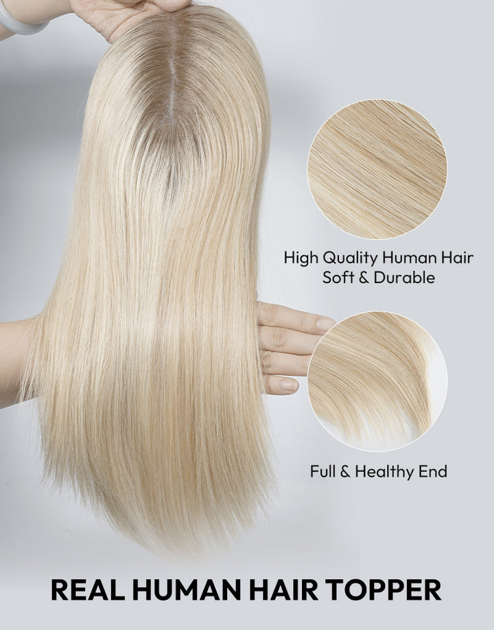 5.5"x6" Fine Mono Top Lace Straight Human Hair Topper Seamless Clip-In Coverage for Thinning Hair
