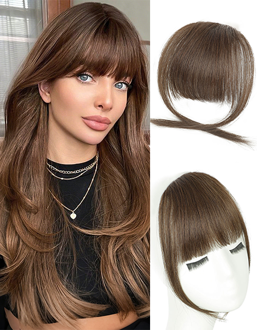 Soft Brown Color Clip in Bangs For Women 100% Real Human Hair Clip On Bangs Daily Wear