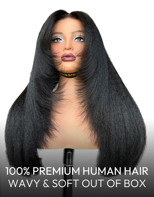 Valencia- Pull Go Glueless Wig Layer Cut Kinky Straight Human Hair Wig Pre Cut Lace