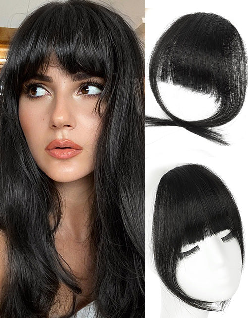 Black Color Clip in Bangs Real Human Hair Clip On Bangs With Temples For Women Daily Wear