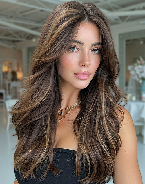 Arely- Brown Golden Balayage Wavy 13x4 Lace Wig For Women Glueless Wig