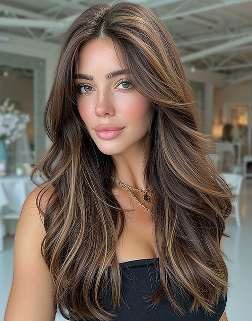 Arely- Brown Golden Balayage Wavy 13x4 Lace Wig For Women Glueless Wig