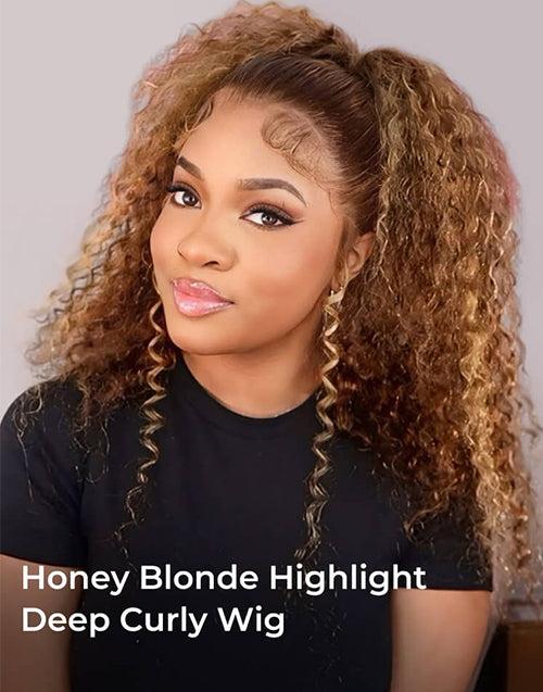 Morale- 360 Lace Highlight Piano Color Curly Wig Flexi-Fit Invisi Wig Pre-Cut Lace Natural Hairline