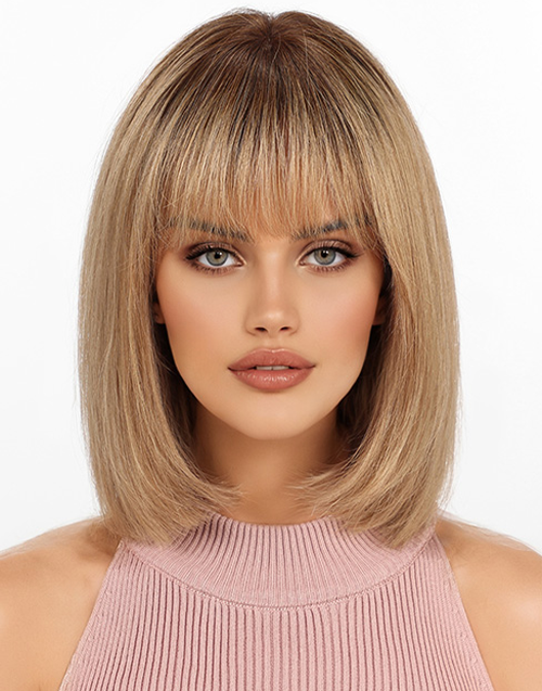 [Ready To Ship Only For US] Amara -Ombre Ash Blonde Brown Bob Wig With Bangs 5x5 Lace