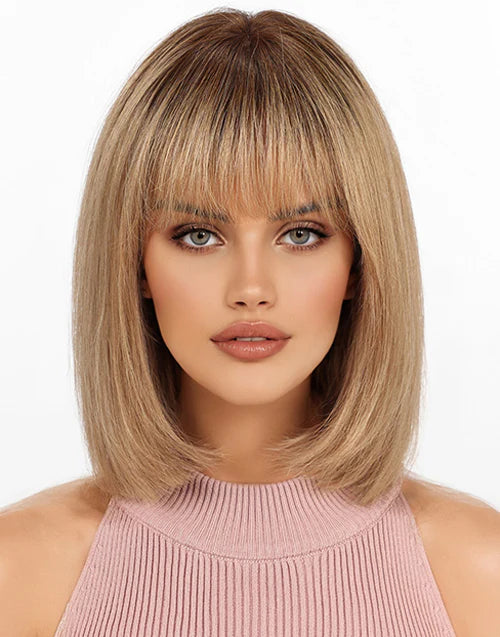 Ayla-Layered Ombre Ash Blonde Bob Wig With Bangs 5.5x5.5 Lace Closure Wig