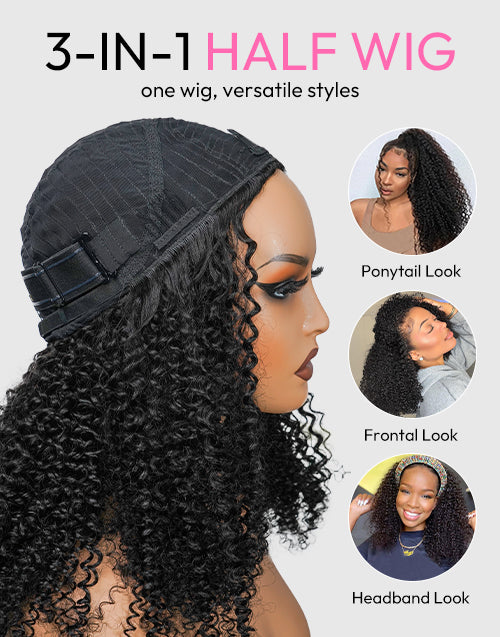 Kinky Curly Half Wigs One Fit All Half Up Half Down Wig Human Hair