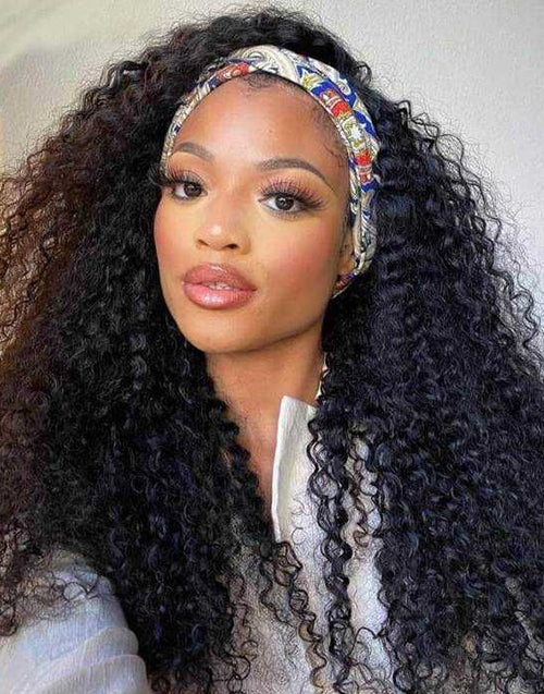 Curly Headband Human Hair Wig Beginner Friendly Lazy Wig