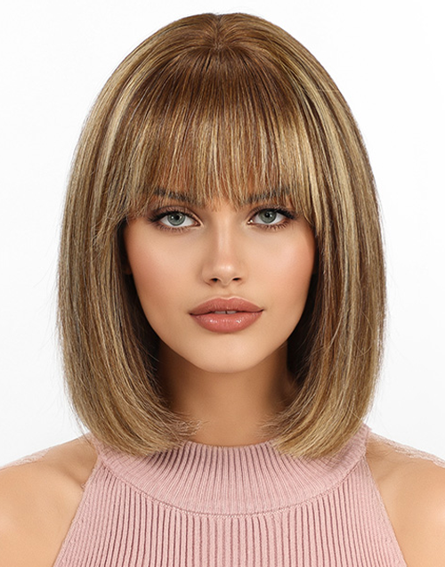 Amara -Ombre Ash Blonde Brown Bob Wig With Bangs 5x5 Lace Closure Wig