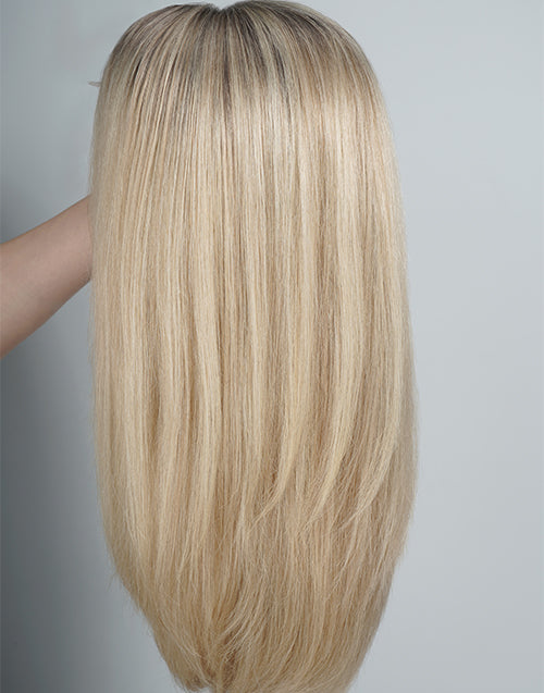 Samina- Ombre Ash Blonde Balayage Layered Cut Straight Wig True-Hold Gluless Wig