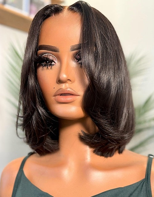 Cody- Pre Styled Curtain Bangs Layered Cut Bob Wig Glueless Wig 7x5 Pre Cut Lace