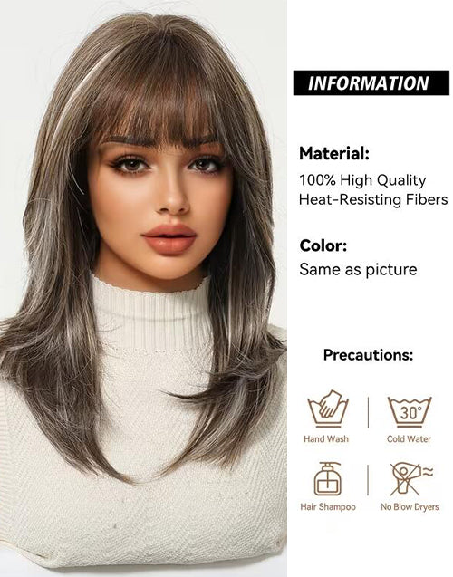 Barbara- Minimalist Lace Highlight Blonde Layer Cut Straight Wig With Bangs For Women
