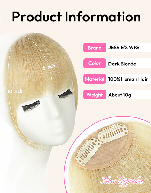 Light Blonde #613 Clip in Bangs Real Human Hair Clip On Bangs For Women Daily Wear
