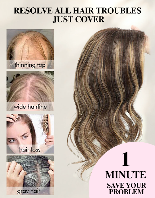 16" 7.5x7.5inch Large Base Highlights Hair Toppers For Women Zero-Net Real Human Hair Toppers With Thinning Hair For Daily Wear