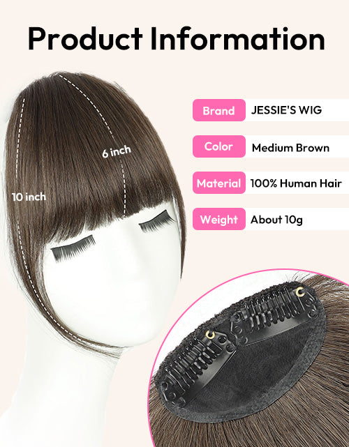 Medium Brown Color Clip in Bangs Real Human Hair Clip On Bangs Daily Wear