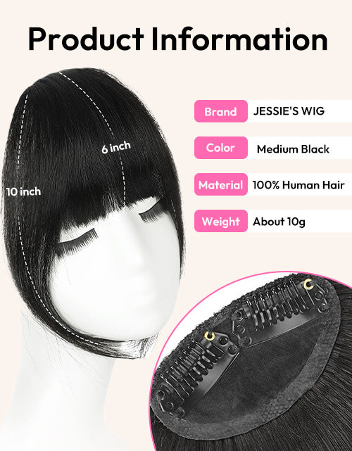 Black Color Clip in Bangs Real Human Hair Clip On Bangs With Temples For Women Daily Wear