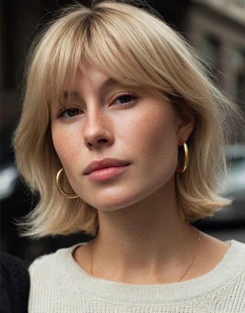 Ticey- Minimalist Lace Ombre Honey Highlight Wavy Bob Wig With Curtain Bangs For Women