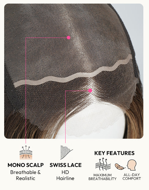 Luxury Highlight Brown Honey Airy Lightweight Mono Full Lace Straight Remy Human Hair Wig | 100% Hand-tied