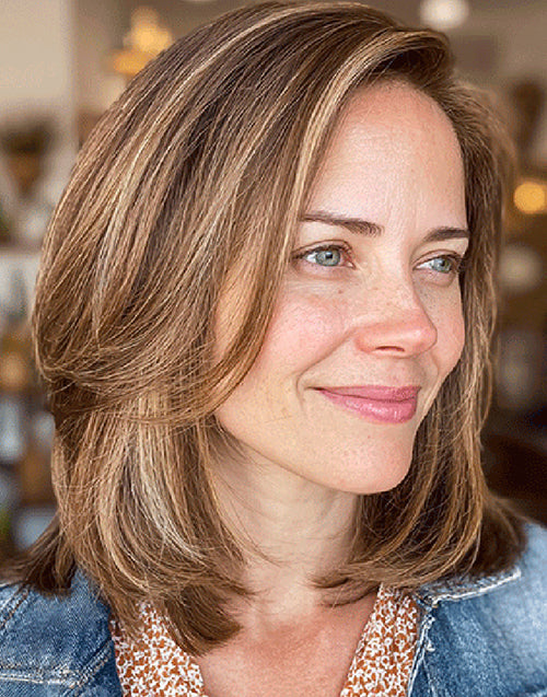 Colin- Balayage Golden Honey Brown Straight Layered Bob Glueless Wig Pre Cut Lace