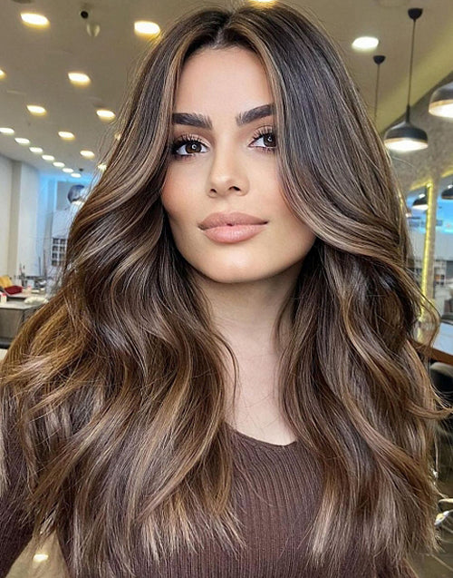 Helia-Glueless Brown Balayage Flawless Wavy Comfortable Lace Top 5.5X5.5  Lace Human Hair Wig For Alopecia Women