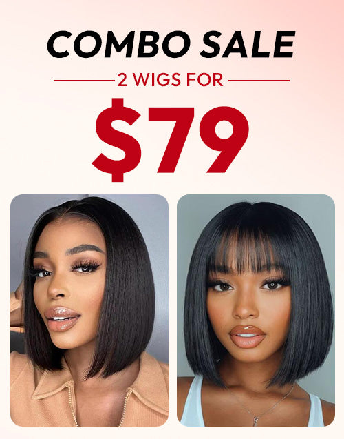 $79=2 WIGS|8" Straight Bob 13x4 Lace Wig+10" Straight Bob Wig With Bangs Flash Sale