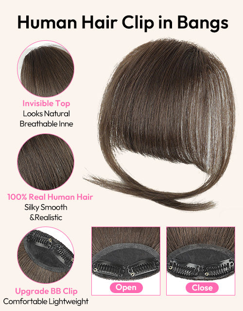Medium Brown Color Clip in Bangs Real Human Hair Clip On Bangs Daily Wear