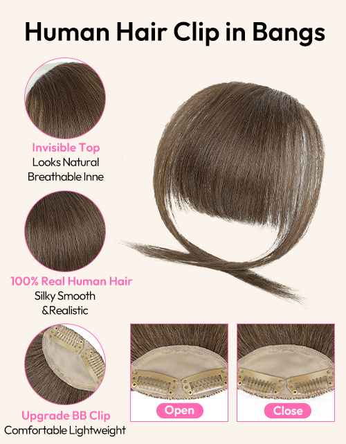 Soft Brown Color Clip in Bangs For Women 100% Real Human Hair Clip On Bangs Daily Wear