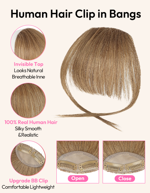 #8/#613/#18/Black/Dark Brown/Medium Brown/Soft Brown Clip in Bangs Daily Wear Real Human Hair Clip On Bangs