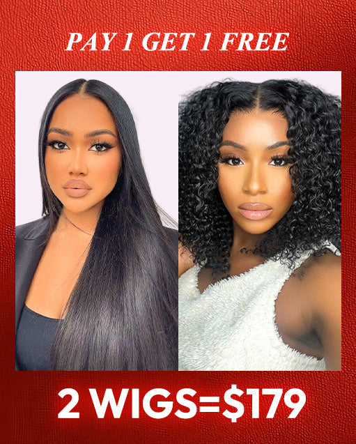 2 WIGS=$179|18" Straight 13x5 Lace Wig+16" Bob Curly 13x4 Lace Wig Flash Deal