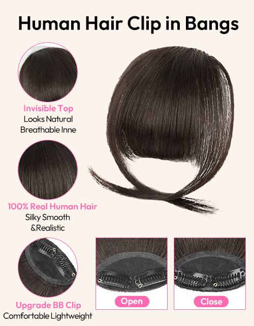 Dark Brown Color Clip in Bangs Daily Wear Real Human Hair For Women Clip On Bangs