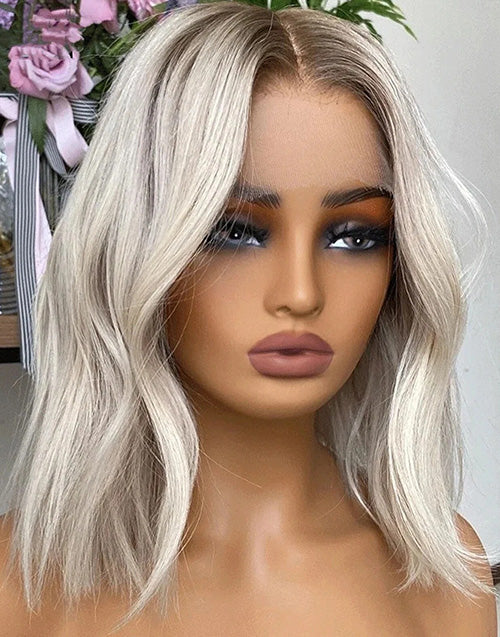 Rae- Ombre Platinum Blonde Wave Bob Wig For Women True-Hold Glueless Human Hair Wig