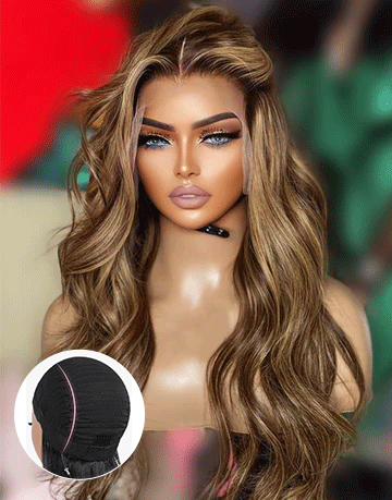 Carlin- Smart-Fit Pull Go Glueless 13X4 Highlight Honey Blonde Body Wave Human Hair Lace Front Wigs