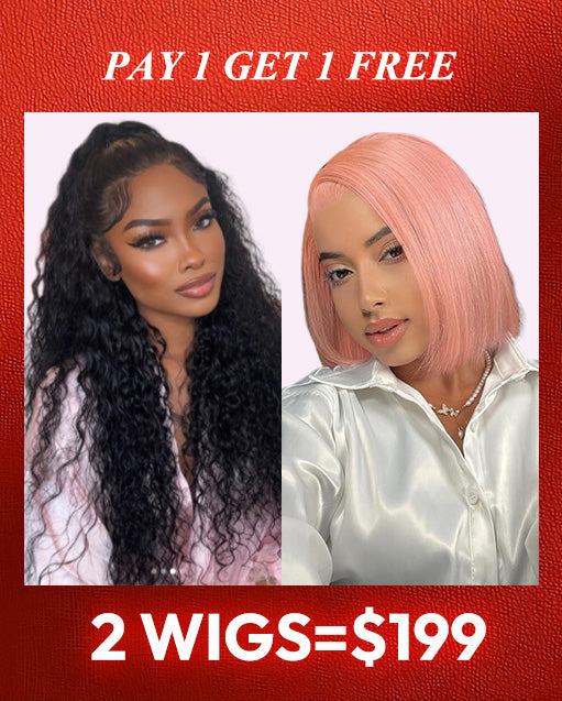 2 WIGS=$199|26" Water Wave 4x4 Lace Wig+10" Pink Bob Straight 13x4 Lace Wig Flash Deal