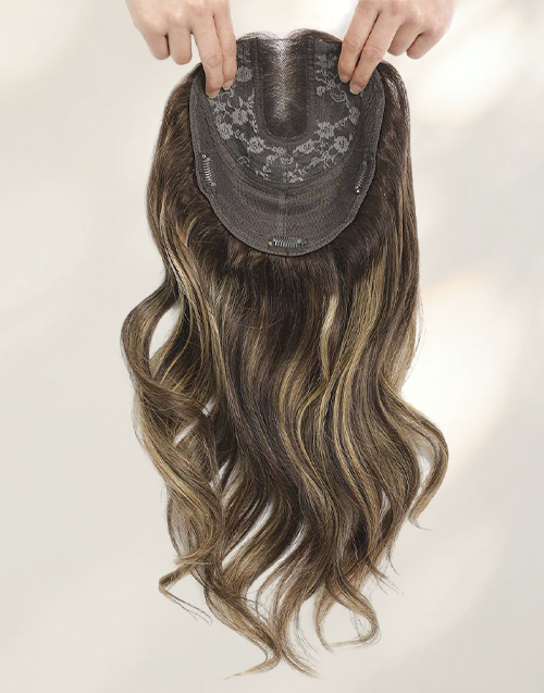 16" 7.5x7.5inch Large Base Highlights Hair Toppers For Women Zero-Net Real Human Hair Toppers With Thinning Hair For Daily Wear