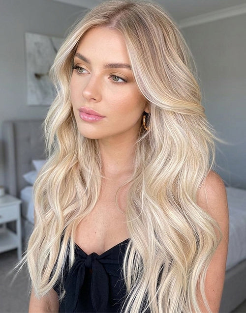 Queen-Ombre Blonde Wave Lace Front Human Hair Wig 180% Density Long Wavy Wig for Women